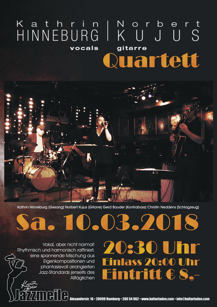 Plakat 700pxl. Jazzmeile presents: Kathrin Hinneburg & Norbert Kujus – Quartett jazzmeile