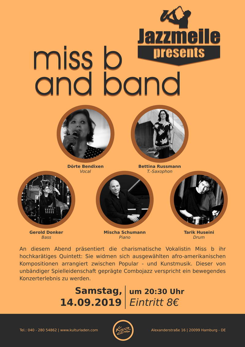 Jazzmeile presents: miss b and band Plakat700 Jazzmeile presents: miss b and band jazzmeile