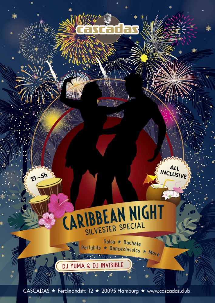 c night silvester DIN A6 flyer CARIBBEAN NIGHT SILVESTER SPECIAL  cascadas